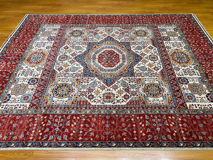8X10 RED BEIGE MEDALLION HAND KNOTTED MAMLUK RUG-San Francisco Rugs--San Francisco Rugs