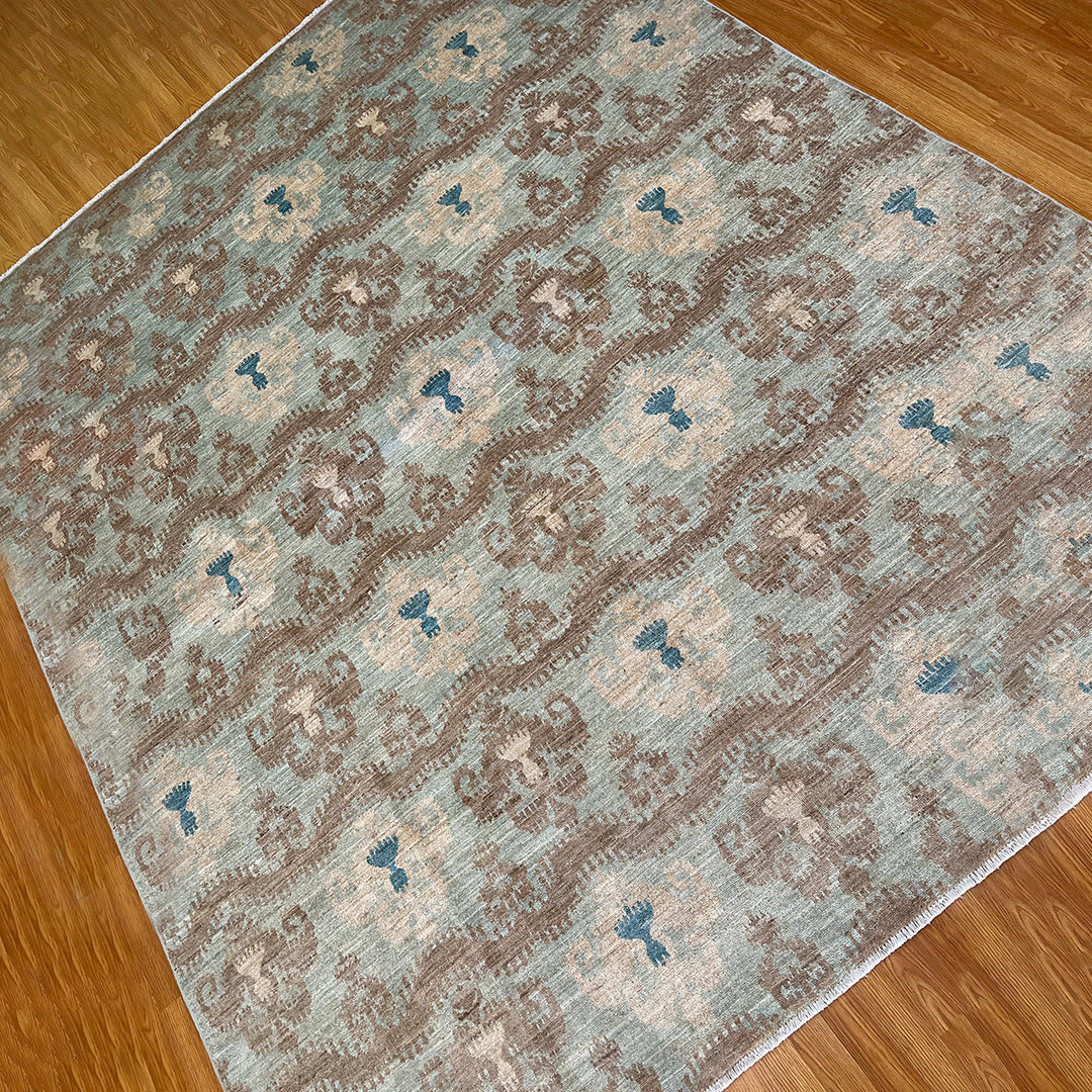 8x10 BROWN GREEN HAND KNOTTED AFGHAN RUG-San Francisco Rugs--San Francisco Rugs