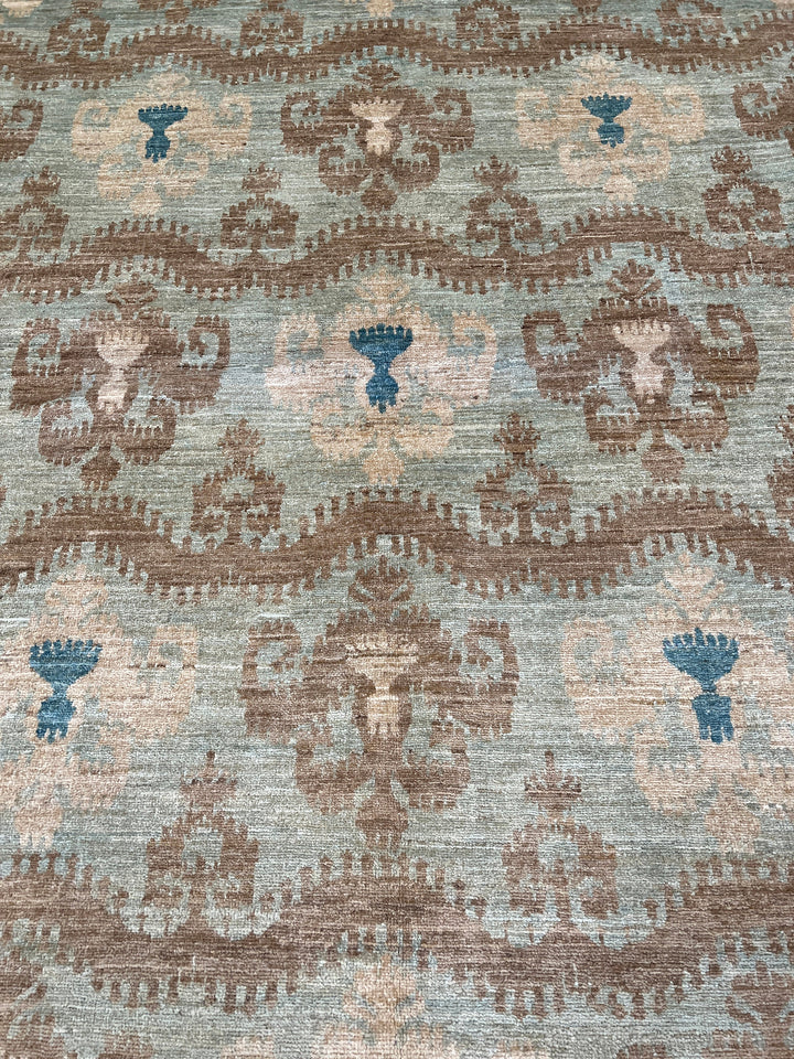 8x10 BROWN GREEN HAND KNOTTED AFGHAN RUG-San Francisco Rugs--San Francisco Rugs