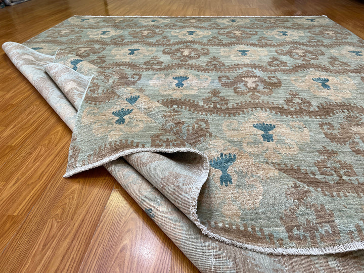 8x10 BROWN GREEN HAND KNOTTED AFGHAN RUG-San Francisco Rugs--San Francisco Rugs
