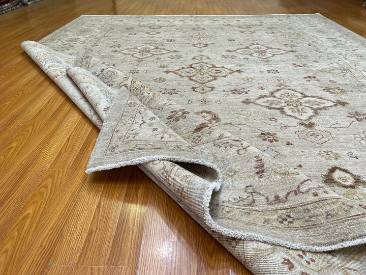 Beige Gray 8x10 Ft Hand Knotted Wool Rug - Vintage Afghan Rug - Light Colored Rugs - Area Rug For Office - Bedroom Rug - Living Room Rugs-San Francisco Rugs--San Francisco Rugs