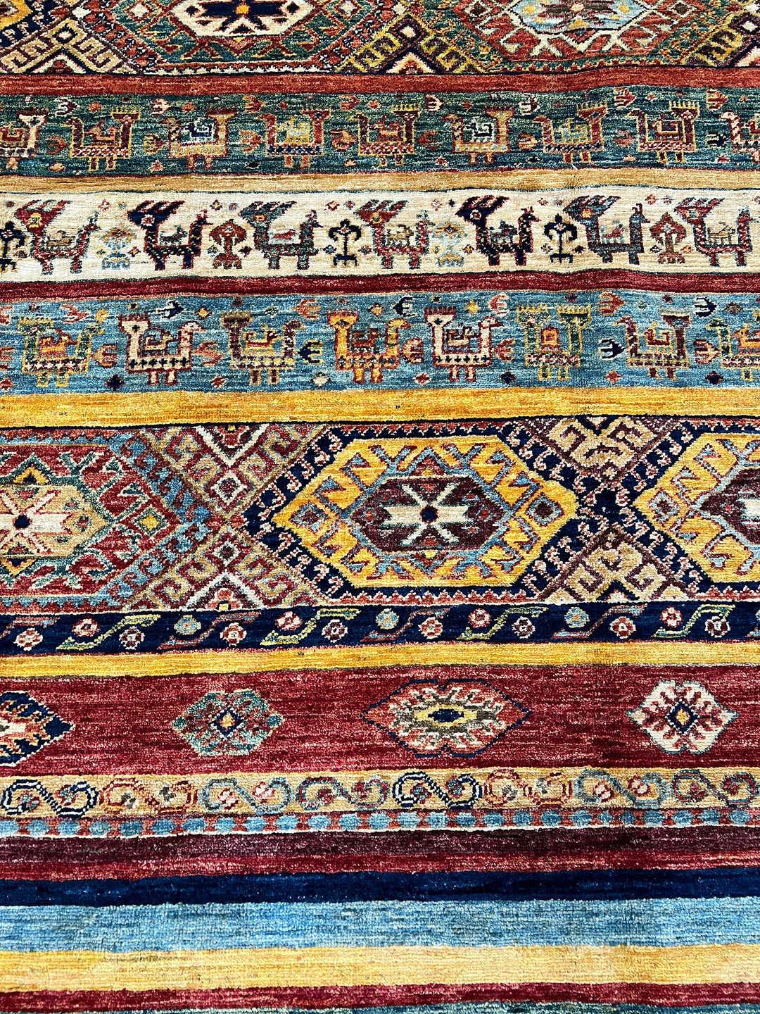Unique 8x10 Ft Hand Knotted Wool Rug - Afghan Khorjin Rug - Striped Abstract Rug - Multicolor Rug For Office - Living Room Rug - Bedroom Rug-San Francisco Rugs--San Francisco Rugs