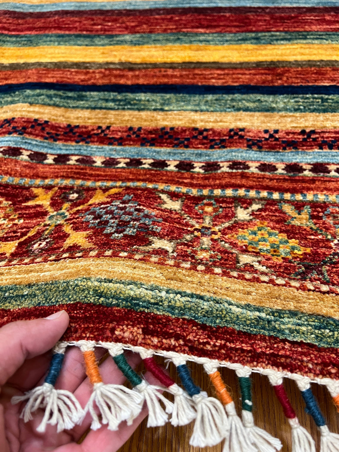 Unique 8x10 Ft Hand Knotted Wool Rug - Afghan Khorjin Rug - Striped Abstract Rug - Multicolor Rug For Office - Living Room Rug - Bedroom Rug-San Francisco Rugs--San Francisco Rugs