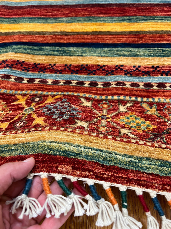 Unique 8x10 Ft Hand Knotted Wool Rug - Afghan Khorjin Rug - Striped Abstract Rug - Multicolor Rug For Office - Living Room Rug - Bedroom Rug-San Francisco Rugs--San Francisco Rugs