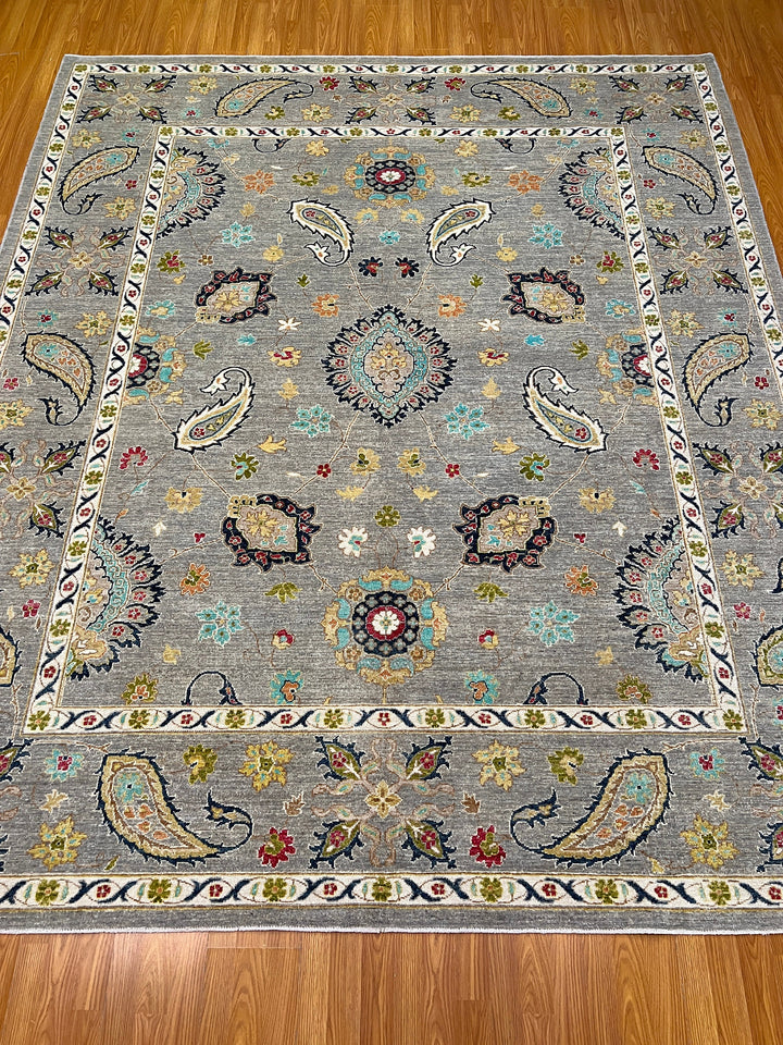 Gray 8x10 Ft Persian Suzani Rug - Hand Knotted Wool Rug - Area Rug For Bedroom - Dining Room Rug - Living Room Rug - Home Decor Rugs-San Francisco Rugs--San Francisco Rugs