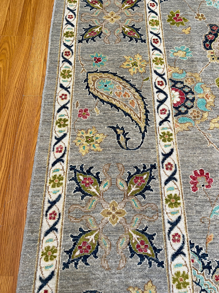 Gray 8x10 Ft Persian Suzani Rug - Hand Knotted Wool Rug - Area Rug For Bedroom - Dining Room Rug - Living Room Rug - Home Decor Rugs-San Francisco Rugs--San Francisco Rugs