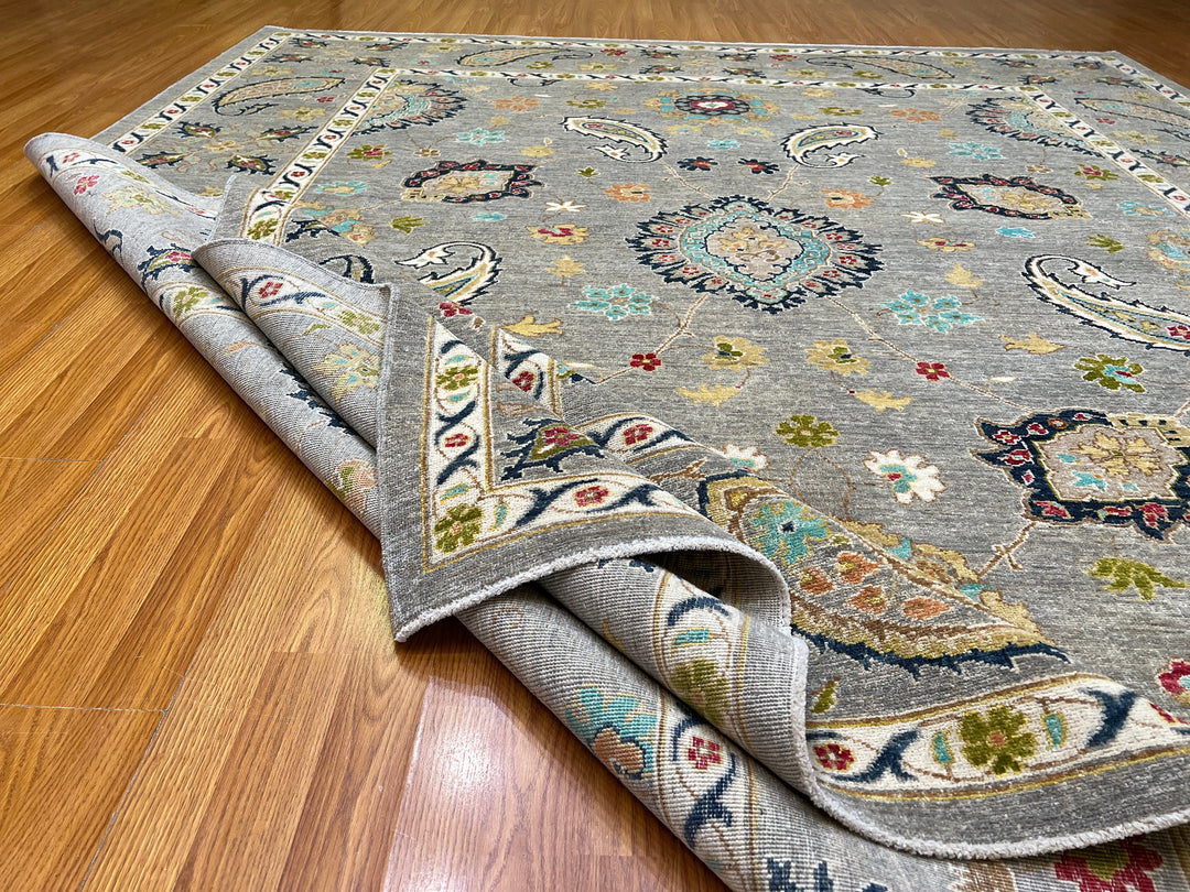 Gray 8x10 Ft Persian Suzani Rug - Hand Knotted Wool Rug - Area Rug For Bedroom - Dining Room Rug - Living Room Rug - Home Decor Rugs-San Francisco Rugs--San Francisco Rugs