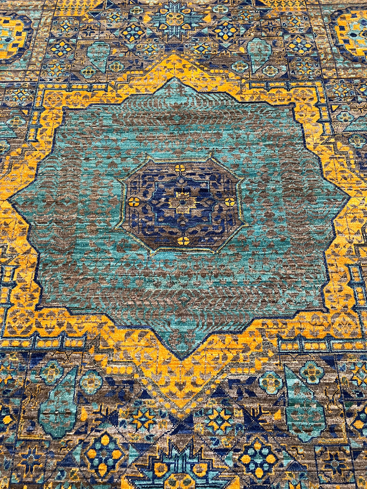 Blue-Brown 8x10 Ft Hand Knotted Wool Rug - High Quality Wool Rug - Turkish Mamluk Rug - Medallion Design Rug - Dining Room Rug - Bedroom Rug-San Francisco Rugs--San Francisco Rugs
