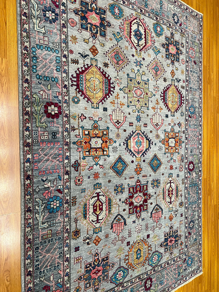 Gray 6x9 Ft Hand Knotted Afghan Rug - Fun Color Designer Rug - Soft Plush Wool Rug - 6x9 Bedroom Rug - Kids room Rug - Rug For Dining Room-San Francisco Rugs--San Francisco Rugs
