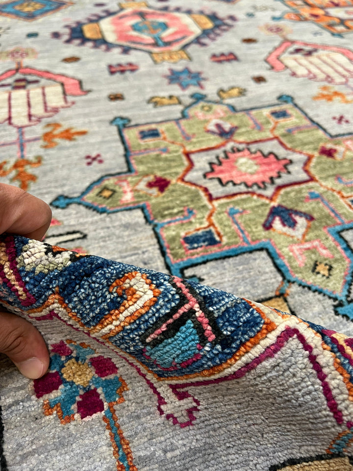 Gray 6x9 Ft Hand Knotted Afghan Rug - Fun Color Designer Rug - Soft Plush Wool Rug - 6x9 Bedroom Rug - Kids room Rug - Rug For Dining Room-San Francisco Rugs--San Francisco Rugs