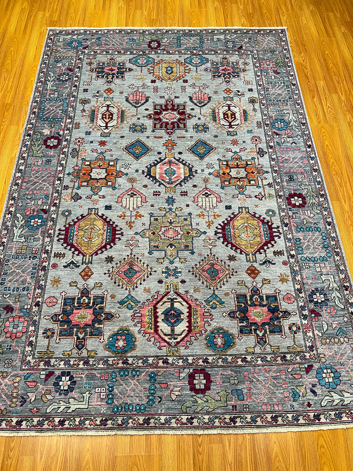 Gray 6x9 Ft Hand Knotted Afghan Rug - Fun Color Designer Rug - Soft Plush Wool Rug - 6x9 Bedroom Rug - Kids room Rug - Rug For Dining Room-San Francisco Rugs--San Francisco Rugs