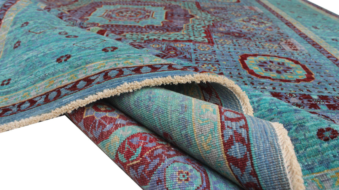 Turquoise 6x8 Ft Hand Knotted Mamluk Rug - Medallion Design Rug - Ottoman Mamluk Rug - High Quality Rug - Living Room Rug - Dining Room Rugs-San Francisco Rugs--San Francisco Rugs