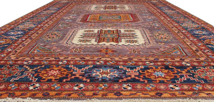 6x8 Ft Hand Knotted Wool Rug - Afghan Rug - Soft Plush Wool Rug - Blue, Purple Rug - Bedroom Rug - Geometric Design Rug - Rug For Office-San Francisco Rugs--San Francisco Rugs