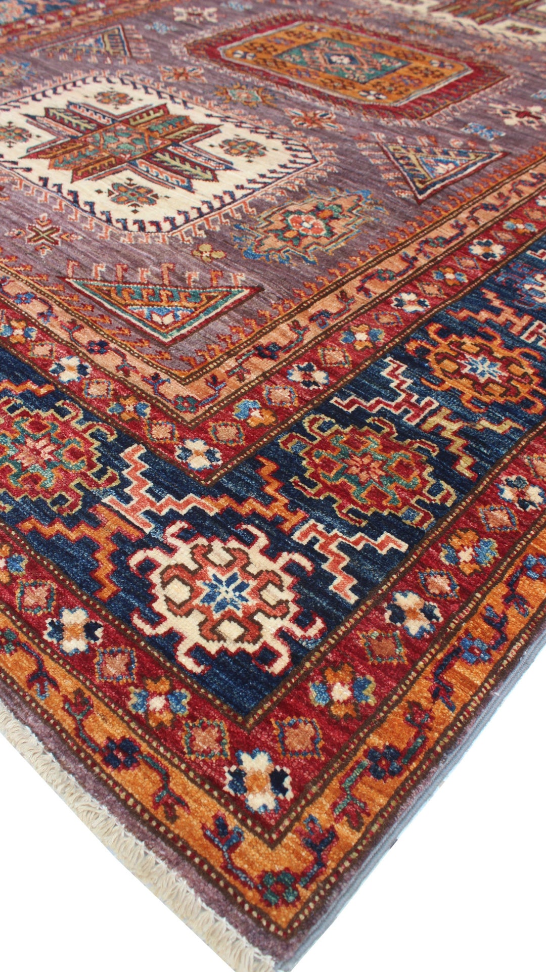 6x8 Ft Hand Knotted Wool Rug - Afghan Rug - Soft Plush Wool Rug - Blue, Purple Rug - Bedroom Rug - Geometric Design Rug - Rug For Office-San Francisco Rugs--San Francisco Rugs