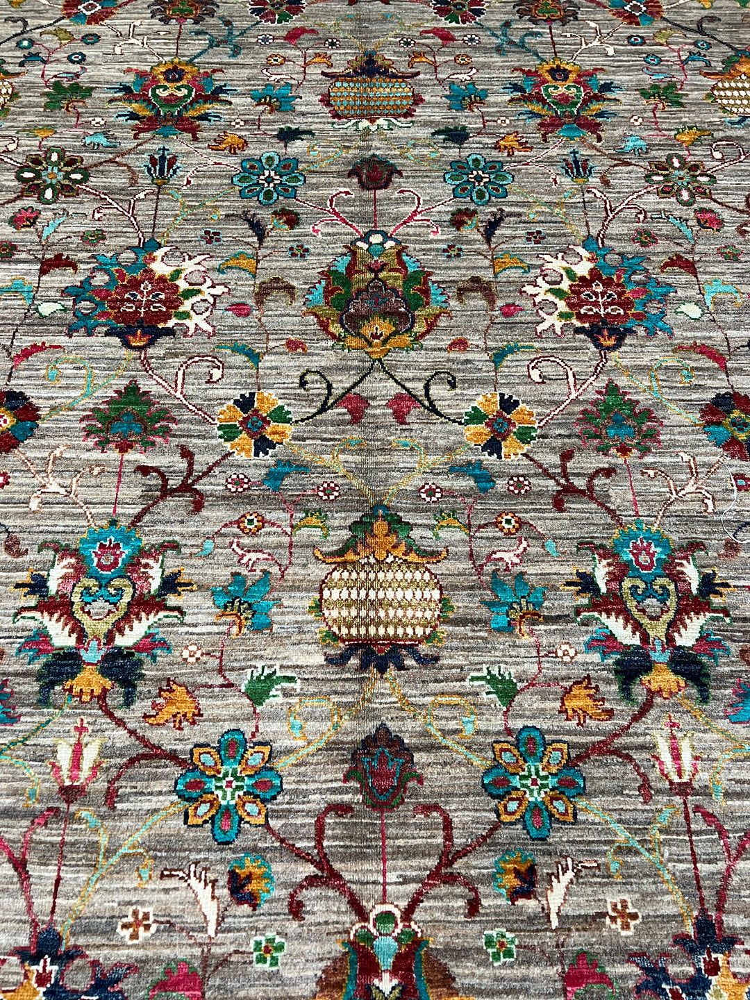 10x14 GREY FLORAL DESIGN AFGHAN HAND KNOTTED RUG-San Francisco Rugs--San Francisco Rugs