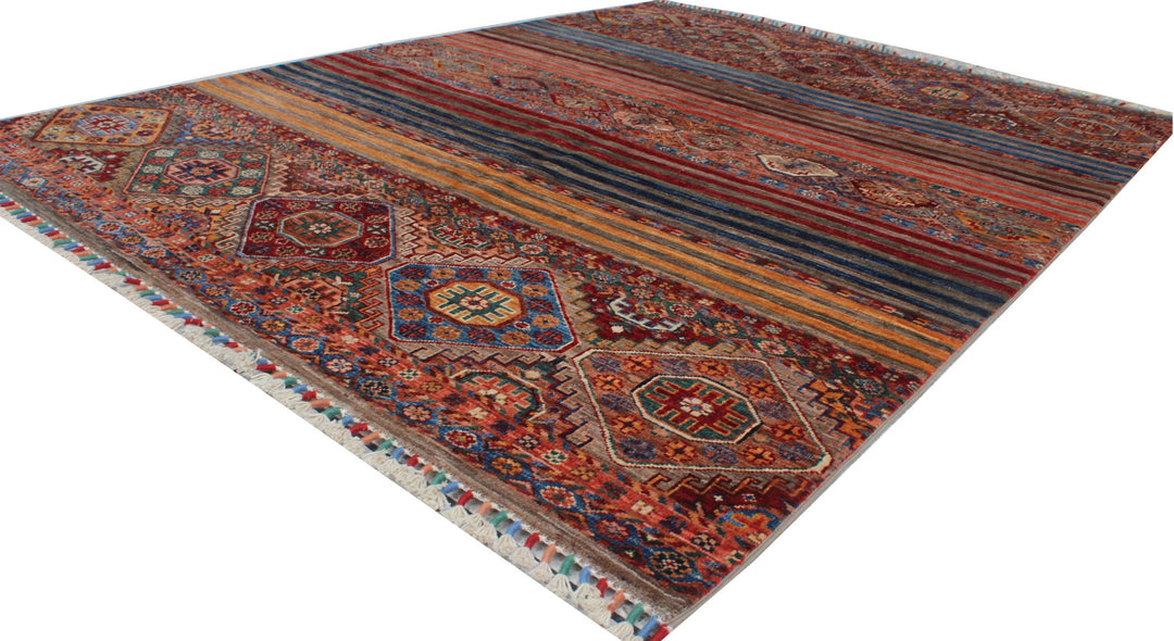 Multicolor 5x7 Ft Afghan Rug - Hand Knotted Wool Rug - Striped Motif Design Rug - Small Bedroom Rug - Living Room Rug - Office Rug-San Francisco Rugs--San Francisco Rugs