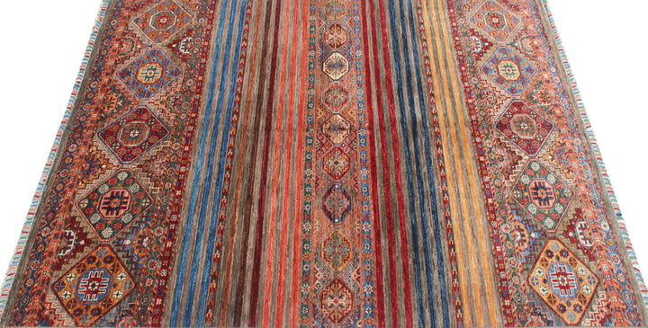 Multicolor 5x7 Ft Afghan Rug - Hand Knotted Wool Rug - Striped Motif Design Rug - Small Bedroom Rug - Living Room Rug - Office Rug-San Francisco Rugs--San Francisco Rugs