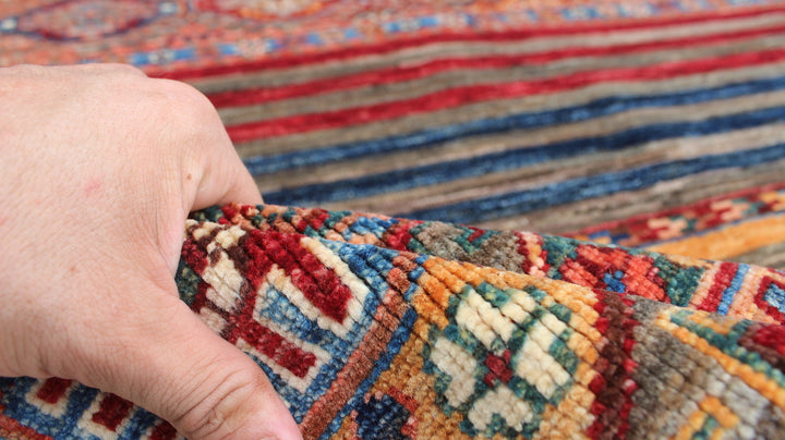 Multicolor 5x7 Ft Afghan Rug - Hand Knotted Wool Rug - Striped Motif Design Rug - Small Bedroom Rug - Living Room Rug - Office Rug-San Francisco Rugs--San Francisco Rugs