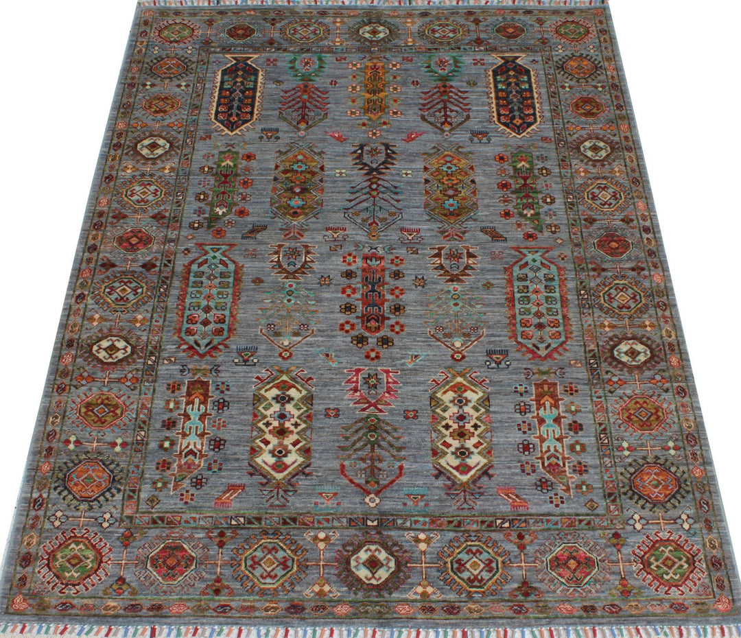 Gray 5x7 Ft Hand Knotted Wool Rug - Transitional Design Rug - Tribal Afghan Rug - 5x7 Bedroom Rug - Office Rug - Kids Room Rug - Home Decors-San Francisco Rugs--San Francisco Rugs
