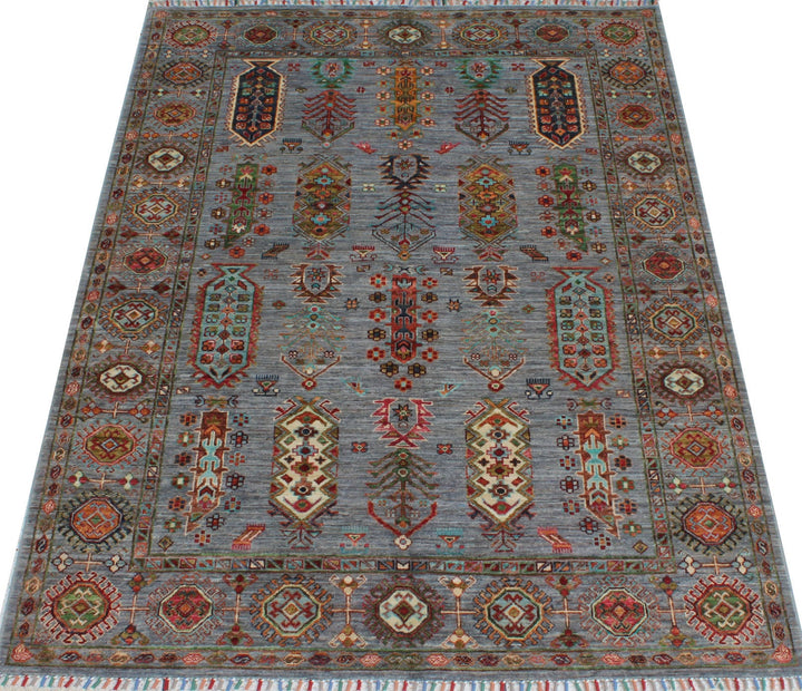 Gray 5x7 Ft Hand Knotted Wool Rug - Transitional Design Rug - Tribal Afghan Rug - 5x7 Bedroom Rug - Office Rug - Kids Room Rug - Home Decors-San Francisco Rugs--San Francisco Rugs