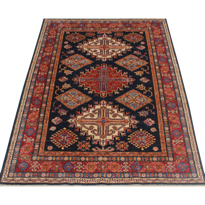 Navy Blue 6x8 Ft Hand Knotted Wool Rug - Geometric Afghan Rug - Exquisite Area Rug - Tribal Rug For Bedroom, Living Rom, Office, Dining Area-San Francisco Rugs--San Francisco Rugs