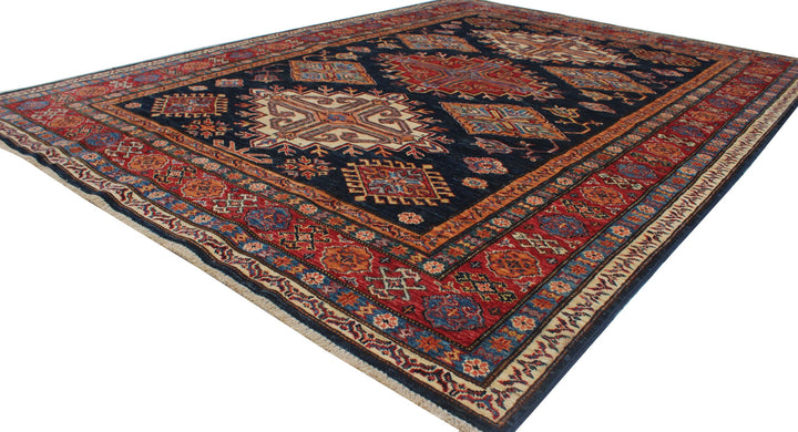 Navy Blue 6x8 Ft Hand Knotted Wool Rug - Geometric Afghan Rug - Exquisite Area Rug - Tribal Rug For Bedroom, Living Rom, Office, Dining Area-San Francisco Rugs--San Francisco Rugs