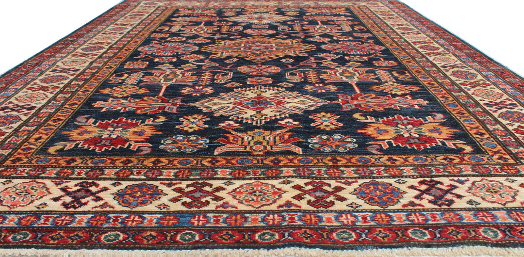 4'10x6'5 Ft Hand Knotted Wool Rug - Navy Blue Beige Red Tribal Rug - 5x7 Area Rug For Living Room, Bedroom, Office - Home Decor Rugs-San Francisco Rugs--San Francisco Rugs