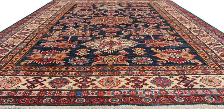 4'10x6'5 Ft Hand Knotted Wool Rug - Navy Blue Beige Red Tribal Rug - 5x7 Area Rug For Living Room, Bedroom, Office - Home Decor Rugs-San Francisco Rugs--San Francisco Rugs