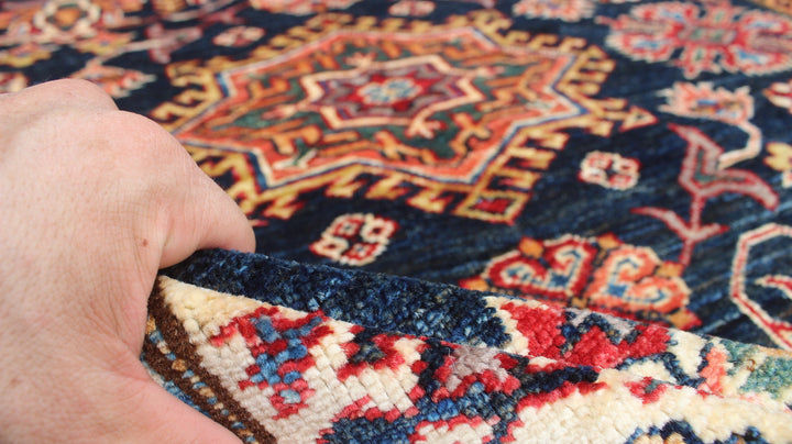 4'10x6'5 Ft Hand Knotted Wool Rug - Navy Blue Beige Red Tribal Rug - 5x7 Area Rug For Living Room, Bedroom, Office - Home Decor Rugs-San Francisco Rugs--San Francisco Rugs