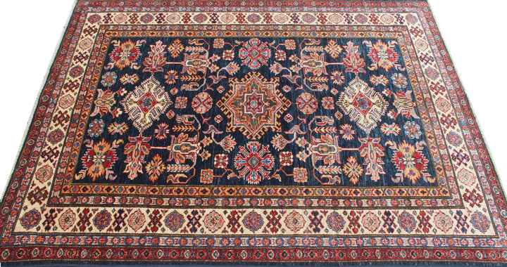 4'10x6'5 Ft Hand Knotted Wool Rug - Navy Blue Beige Red Tribal Rug - 5x7 Area Rug For Living Room, Bedroom, Office - Home Decor Rugs-San Francisco Rugs--San Francisco Rugs