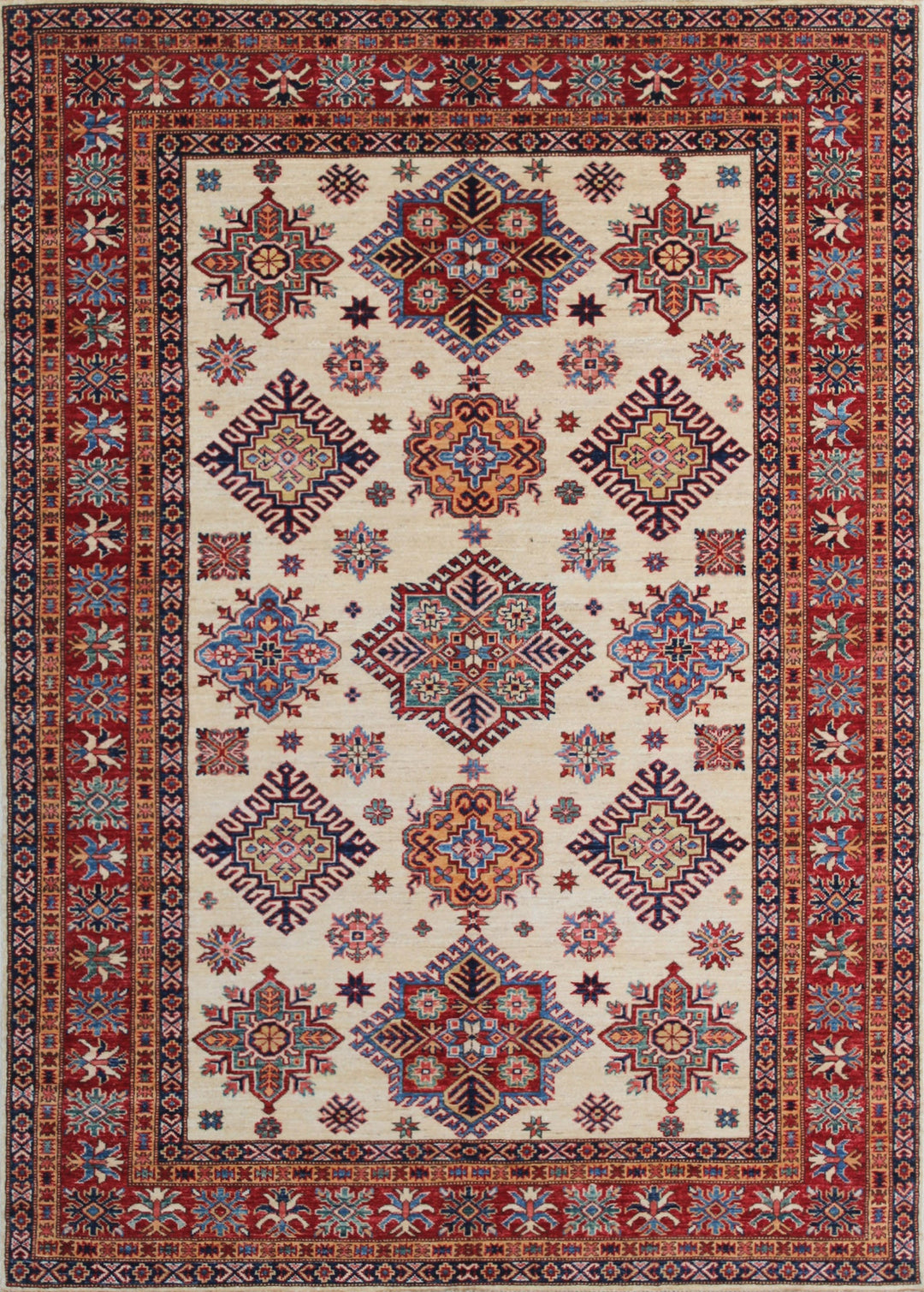 6x8 Ft Hand Knotted Rugs - Cream Red Tribal Rug - Soft Plush Wool Rug - Exquisite Design Rug - Bedroom Rug - Office Rug - Home Decor Rugs-San Francisco Rugs--San Francisco Rugs