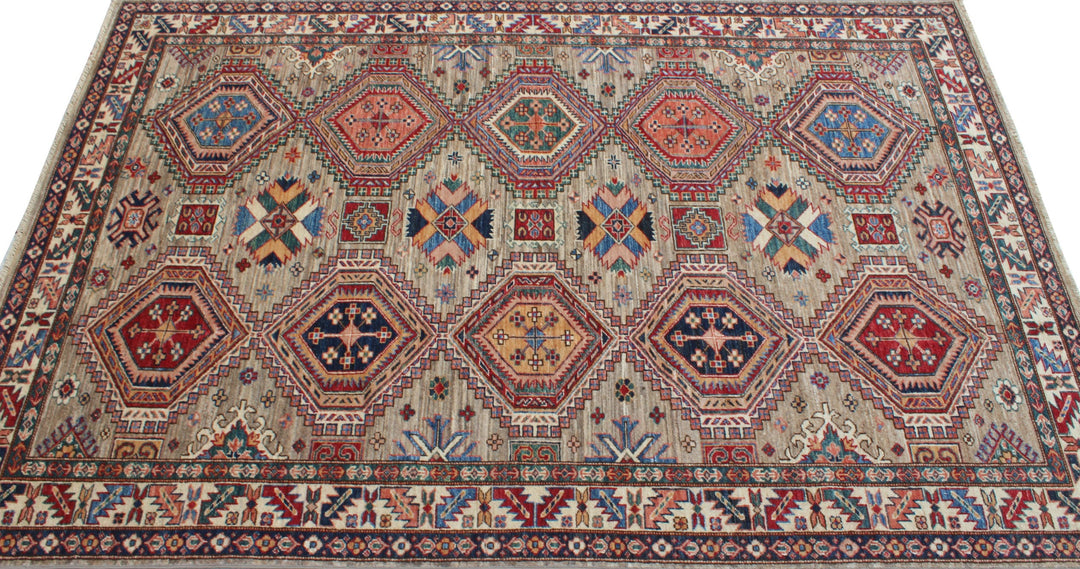 5'6x8'4 Ft Hand Knotted Rug - Geometric Design Rug - Tribal Afghan Rug - Natural Dye Wool Rug - Small Bedroom Rug - Dining Room Rug-San Francisco Rugs--San Francisco Rugs