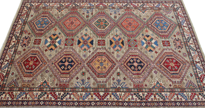 5'6x8'4 Ft Hand Knotted Rug - Geometric Design Rug - Tribal Afghan Rug - Natural Dye Wool Rug - Small Bedroom Rug - Dining Room Rug-San Francisco Rugs--San Francisco Rugs