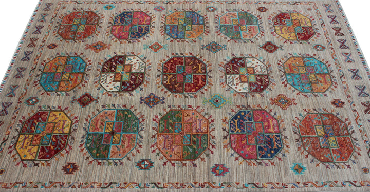 Gray 5'8x8'4 Ft Hand Knotted Wool Rug - Geometric Design Rug - Turkmen Ersari Rug - 6x8 Living Room Rug - Office Rug - Home Decor Rugs-San Francisco Rugs--San Francisco Rugs