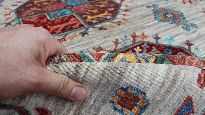 Gray 5'8x8'4 Ft Hand Knotted Wool Rug - Geometric Design Rug - Turkmen Ersari Rug - 6x8 Living Room Rug - Office Rug - Home Decor Rugs-San Francisco Rugs--San Francisco Rugs