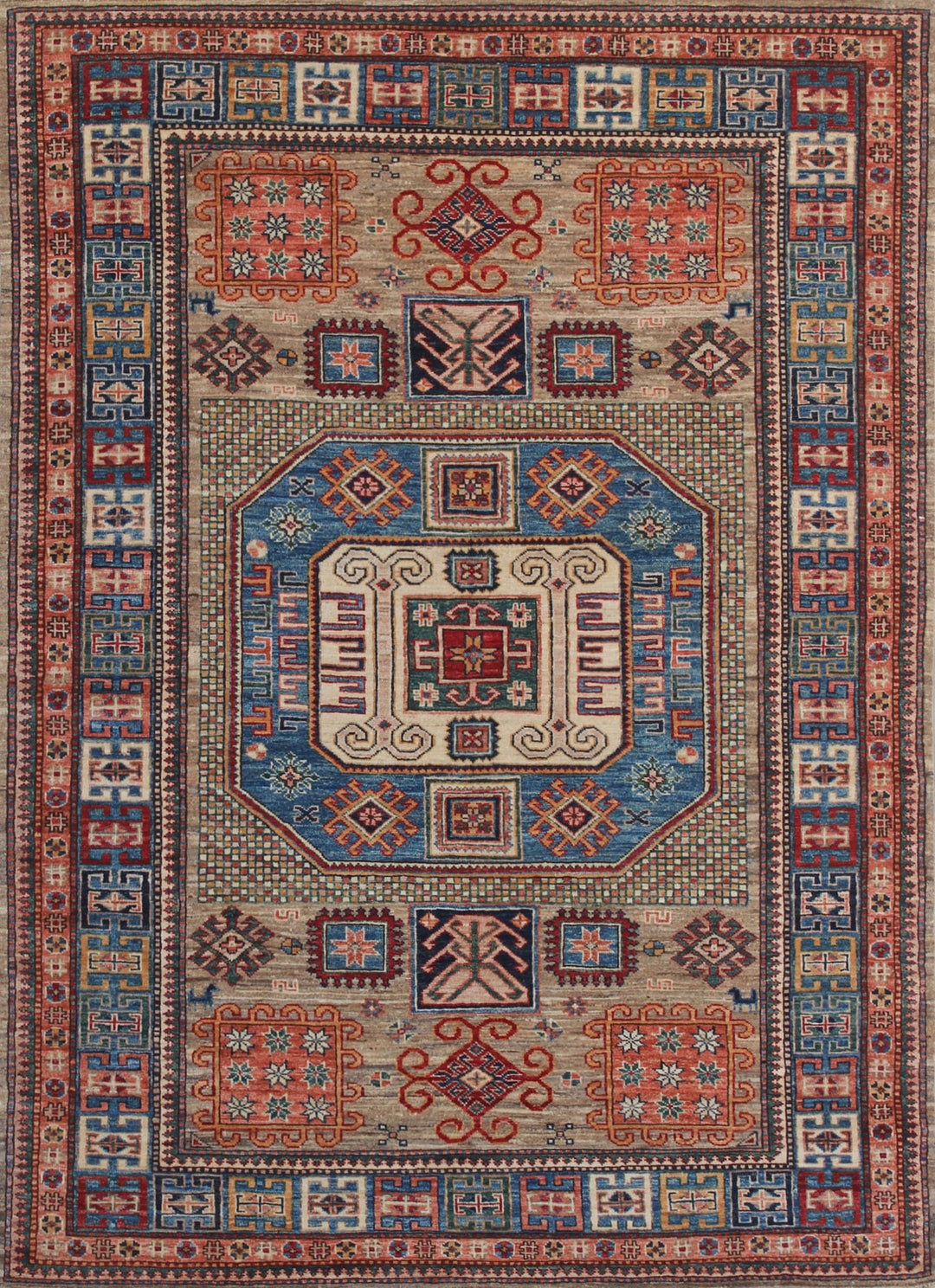 Gray 5x7 Ft Hand Knotted Tribal Rug - Medallion Design Rug - Natural Dye Wool Rug - Small 5x7 Area Rug For Dining Room, Living Room, Office-San Francisco Rugs--San Francisco Rugs