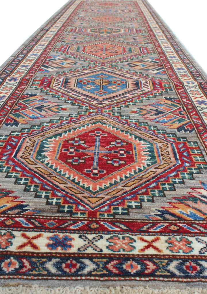 Gray 2'9x10'9 Ft Hand Knotted Wool Rug - Tribal Runner Rug - Geometric Design Rug - Interior Design Rugs - Hallway Runner Rug - 3x11 Runners-San Francisco Rugs--San Francisco Rugs