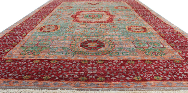 Green-Red 4x6 Ft Hand Knotted Wool Rug - Tribal Mamluk Rug - Medallion Rug - 4x6 Area Rug - Entryway Rug - Small Bedroom Rug - Office Rug-San Francisco Rugs--San Francisco Rugs