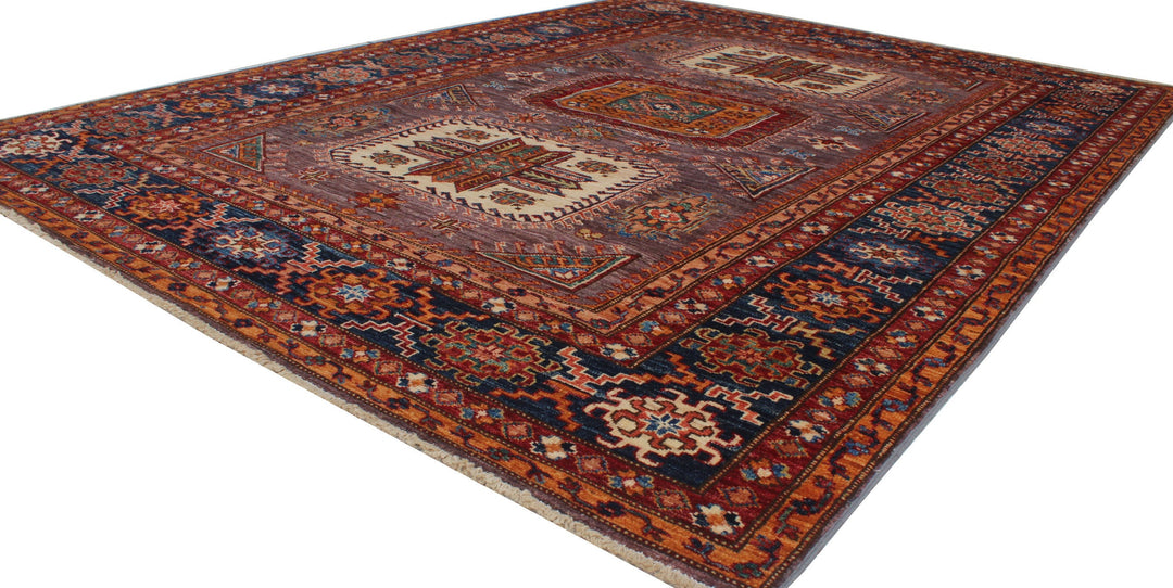 6x8 Ft Hand Knotted Wool Rug - Afghan Rug - Soft Plush Wool Rug - Blue, Purple Rug - Bedroom Rug - Geometric Design Rug - Rug For Office-San Francisco Rugs--San Francisco Rugs