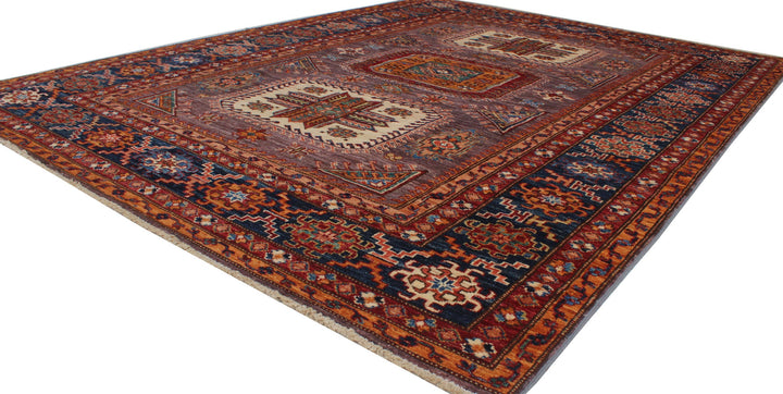6x8 Ft Hand Knotted Wool Rug - Afghan Rug - Soft Plush Wool Rug - Blue, Purple Rug - Bedroom Rug - Geometric Design Rug - Rug For Office-San Francisco Rugs--San Francisco Rugs