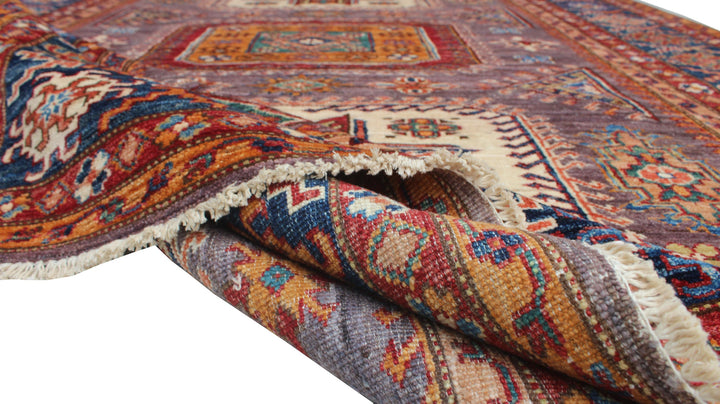 6x8 Ft Hand Knotted Wool Rug - Afghan Rug - Soft Plush Wool Rug - Blue, Purple Rug - Bedroom Rug - Geometric Design Rug - Rug For Office-San Francisco Rugs--San Francisco Rugs