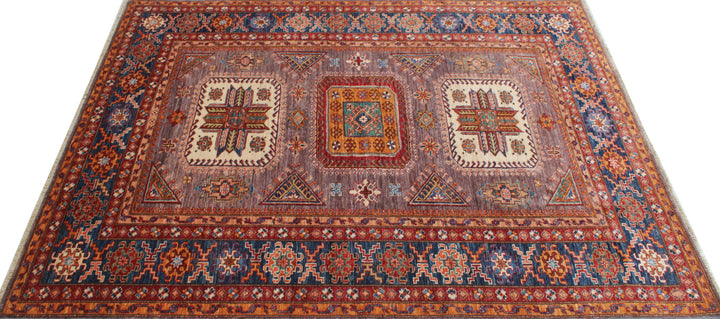 6x8 Ft Hand Knotted Wool Rug - Afghan Rug - Soft Plush Wool Rug - Blue, Purple Rug - Bedroom Rug - Geometric Design Rug - Rug For Office-San Francisco Rugs--San Francisco Rugs