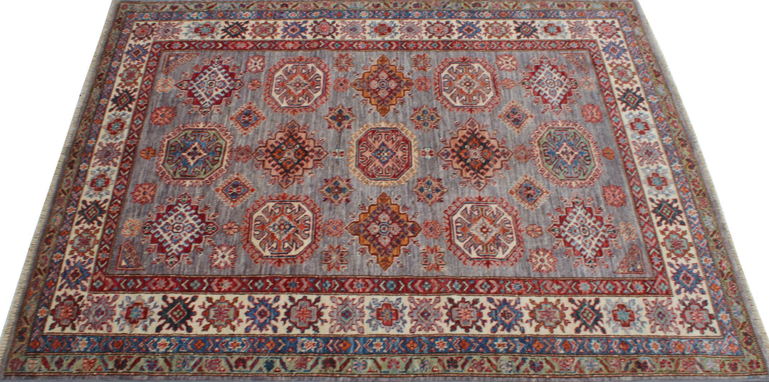 Gray-Red 5x7 Ft Tribal Afghan Rug - Hand Knotted Soft Wool Rug - Small Area Rug For Bedroom, Office, Living Room - Home Decor Rugs-San Francisco Rugs--San Francisco Rugs