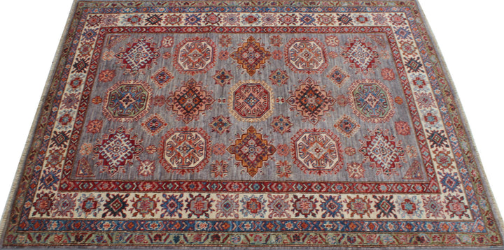 Gray-Red 5x7 Ft Tribal Afghan Rug - Hand Knotted Soft Wool Rug - Small Area Rug For Bedroom, Office, Living Room - Home Decor Rugs-San Francisco Rugs--San Francisco Rugs