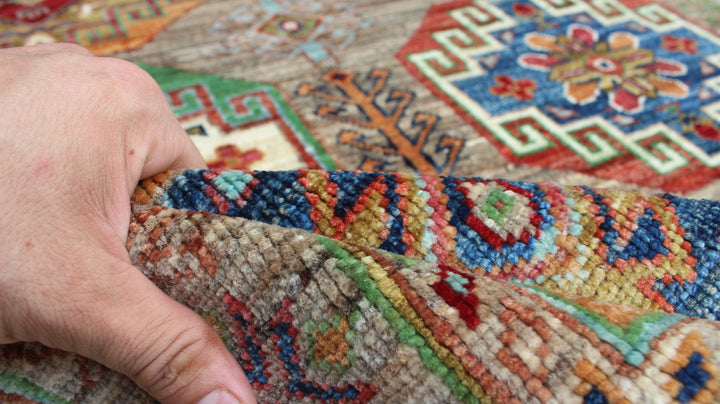 Geometric 4x6 Ft Hand Knotted Ersari Rug - Turkmen Design Rug - Gray Green Red Rug - Tribal Area Rug - Entryway Rug - Small Bedroom Rug-San Francisco Rugs--San Francisco Rugs