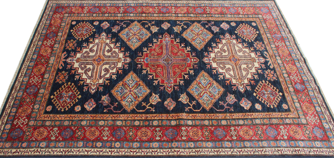 Navy Blue 6x8 Ft Hand Knotted Wool Rug - Geometric Afghan Rug - Exquisite Area Rug - Tribal Rug For Bedroom, Living Rom, Office, Dining Area-San Francisco Rugs--San Francisco Rugs