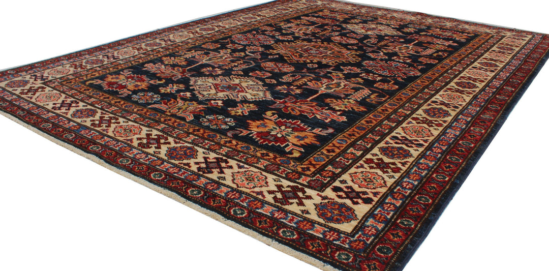 4'10x6'5 Ft Hand Knotted Wool Rug - Navy Blue Beige Red Tribal Rug - 5x7 Area Rug For Living Room, Bedroom, Office - Home Decor Rugs-San Francisco Rugs--San Francisco Rugs