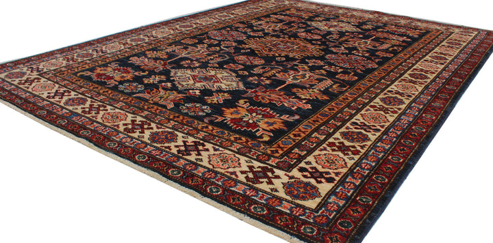 4'10x6'5 Ft Hand Knotted Wool Rug - Navy Blue Beige Red Tribal Rug - 5x7 Area Rug For Living Room, Bedroom, Office - Home Decor Rugs-San Francisco Rugs--San Francisco Rugs