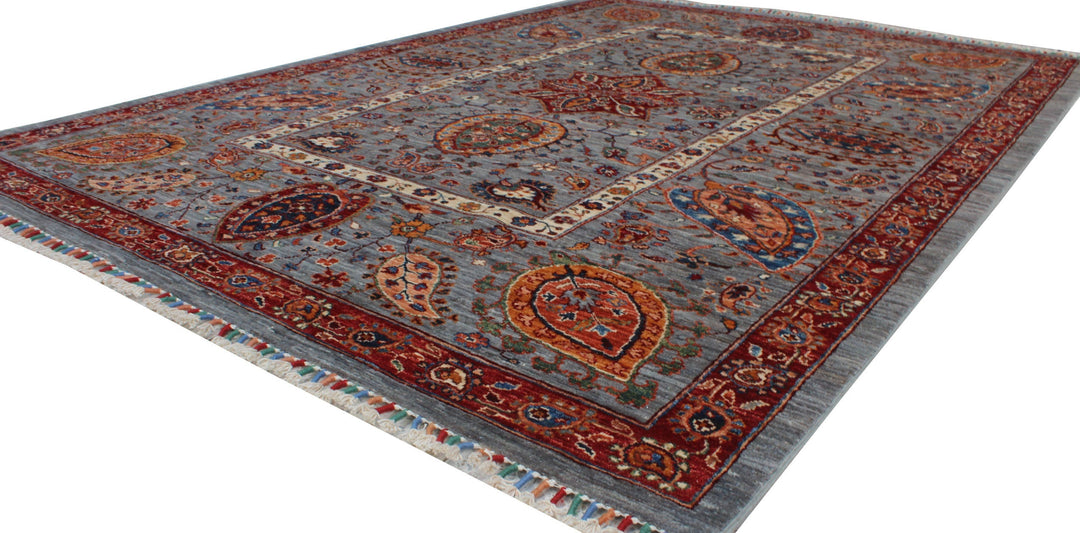 Gray 6x8 Ft Hand Knotted Afghan Rug - Suzani Rug - Tribal Area Rug - Soft Wool Rug - Small Bedroom, Living Room, Dining Rug - Home Decor Rug-San Francisco Rugs--San Francisco Rugs