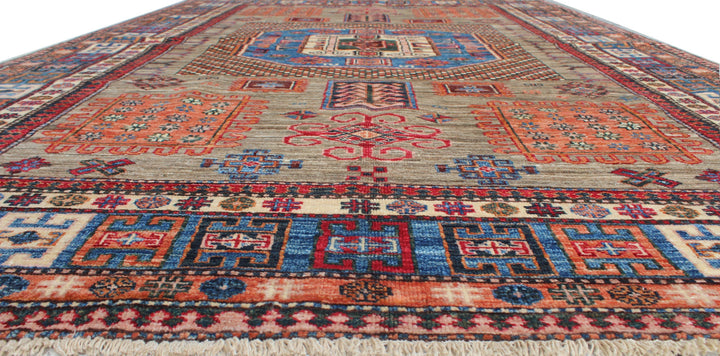 Natural Gray 5'5x8'1 Ft Afghan Rug - Hand Knotted Wool Rug - Tribal Area Rug For Dining Room, Living Room, Office - Home Decor Rugs-San Francisco Rugs--San Francisco Rugs